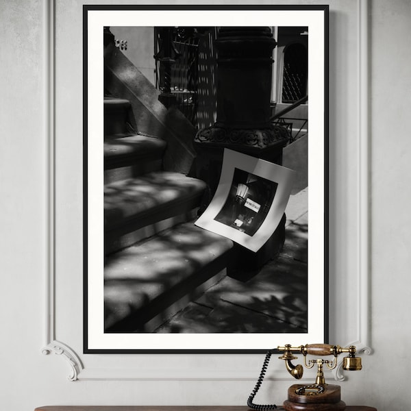 New York City Stoop - Monochrome Urban Photography, Black and White NYC Street Scene, Fine Art Print for Home Decor