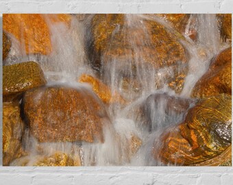 Cascading Ochre Waterfall - Rustic Nature Photography Print for Soothing Home Decor