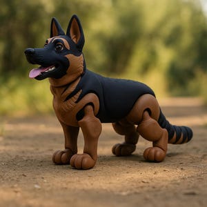 German Shepherd Articulated Dog – Poseable 3D Printed Figure, Desk Toy or Gift for Dog Lovers