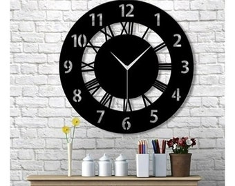 Latin and Roman Numeral Wooden Decorative Wall Clock Black Silent Mechanism