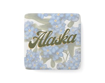 State Flower PORCELAIN MAGNET, Alaska, Forget-me-not, Flamaboo Designs