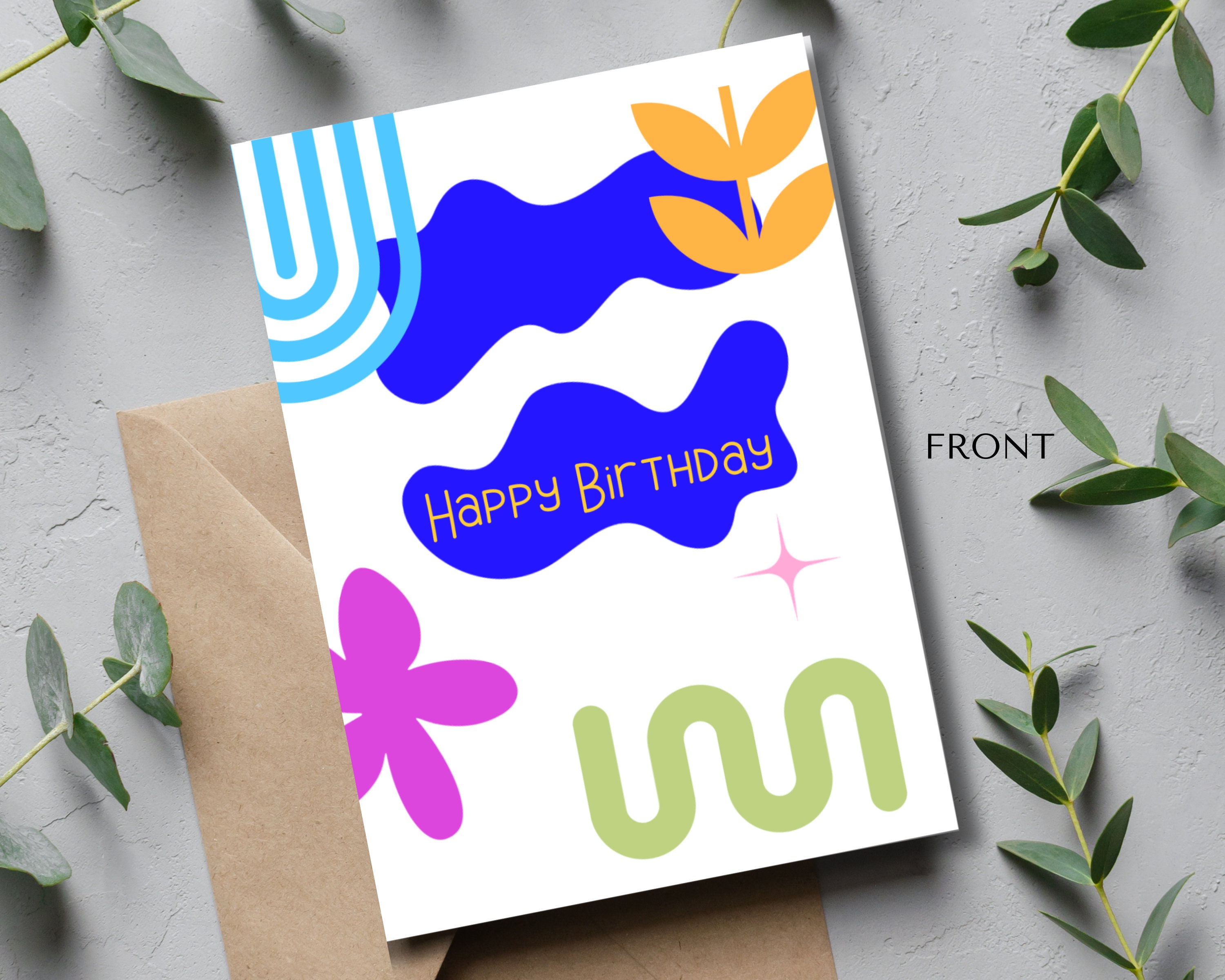 Happy Birthday Artsy Printable Card, Digital Download PDF, Instant ...