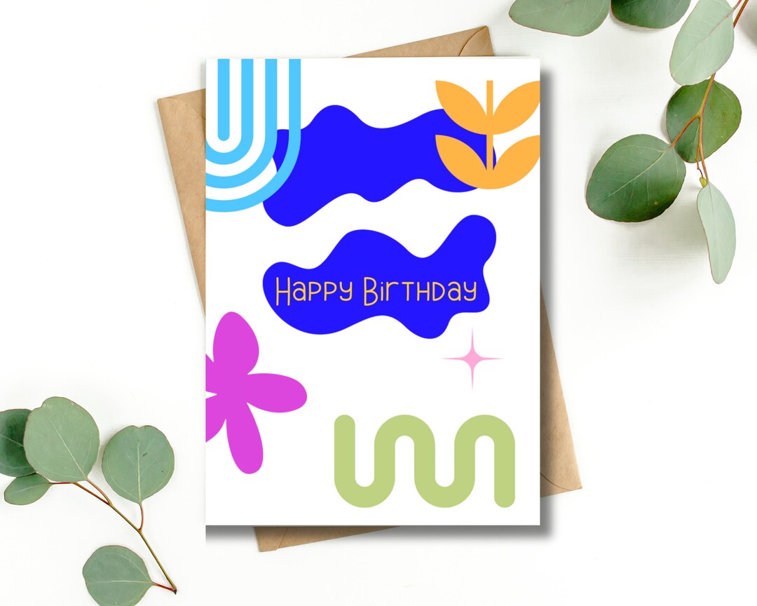 Happy Birthday Artsy Printable Card, Digital Download PDF, Instant ...