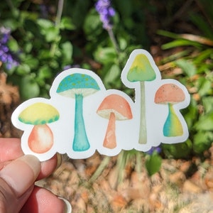 Watercolor Mushrooms Sticker, Vinyl Sticker, 3&quot; x 1.63&quot;
