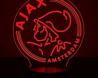 Ajax LED Lamp – Amsterdam Soccer Light with Custom Laser Engraving | AFC Ajax Gift for Fans | Bedroom or Desk Decor