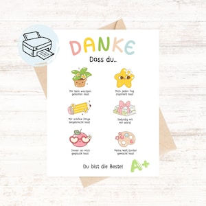 PDF Carte de remerciement pour les enseignants, les enseignants de maternelle, les enseignants du primaire, l'adieu, le cadeau de fin d'année scolaire, la garderie, les enseignants du préscolaire