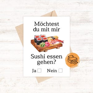 Sushi card date, invitation to eat sushi, sushi voucher card, Valentine&#39;s Day sushi card, Japanese dining card, sushi dinner voucher
