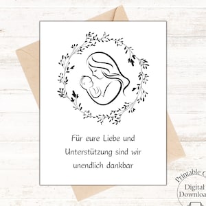 Dankes Karte zur Geburt, Danke an Freunde und Familie, Danke Ärztin Karte, Unterstützung bei der Geburt und Schwangerschaft Karte