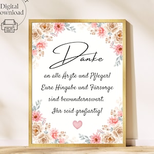 Poster Danke Ärzte und Pfleger, Druckbare Wanddeko für Krankenpfleger, Dankesbotschaft Ärzte und Pflegekraft, Danke an Pflegepersonal Poster