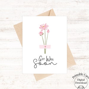 Get well soon card, digital greeting card, flower card to print, cheer up card, wishes for sick friends