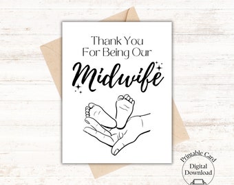 Midwife Thank You Card, "Midwife" Card to Say Thank You, Thank You Hospital and Nurses, Digital Card to Print, Midwife Gift