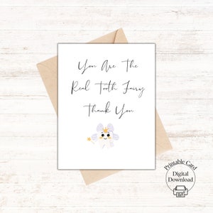 Carte de remerciement dentiste, carte dentiste à offrir en cadeau "Vous êtes la vraie fée des dents dans ma vie" téléchargement instantané, cadeau de remerciement docteur PDF
