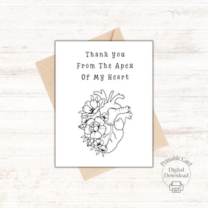 Cartão de agradecimento de cardiologista, cartão médico, cartão de agradecimento, presente de enfermeira cardiológica, presente de cirurgia cardíaca, coração anatômico