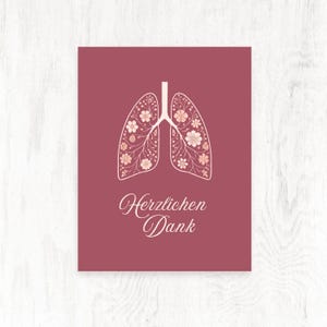 Karte Herzlichen Dank mit Lungen Motiv, Dankes Karte krankenhaus, Dankes Geschenk Pneumologie, Lungenarzt Geschenk, Karte für Pneumologe