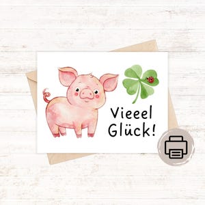 Carte Cochon porte-bonheur – Bonne chance | Félicitations avant les examens, Cochon et trèfle à imprimer. Carte Cochon porte-bonheur, Bonne chance