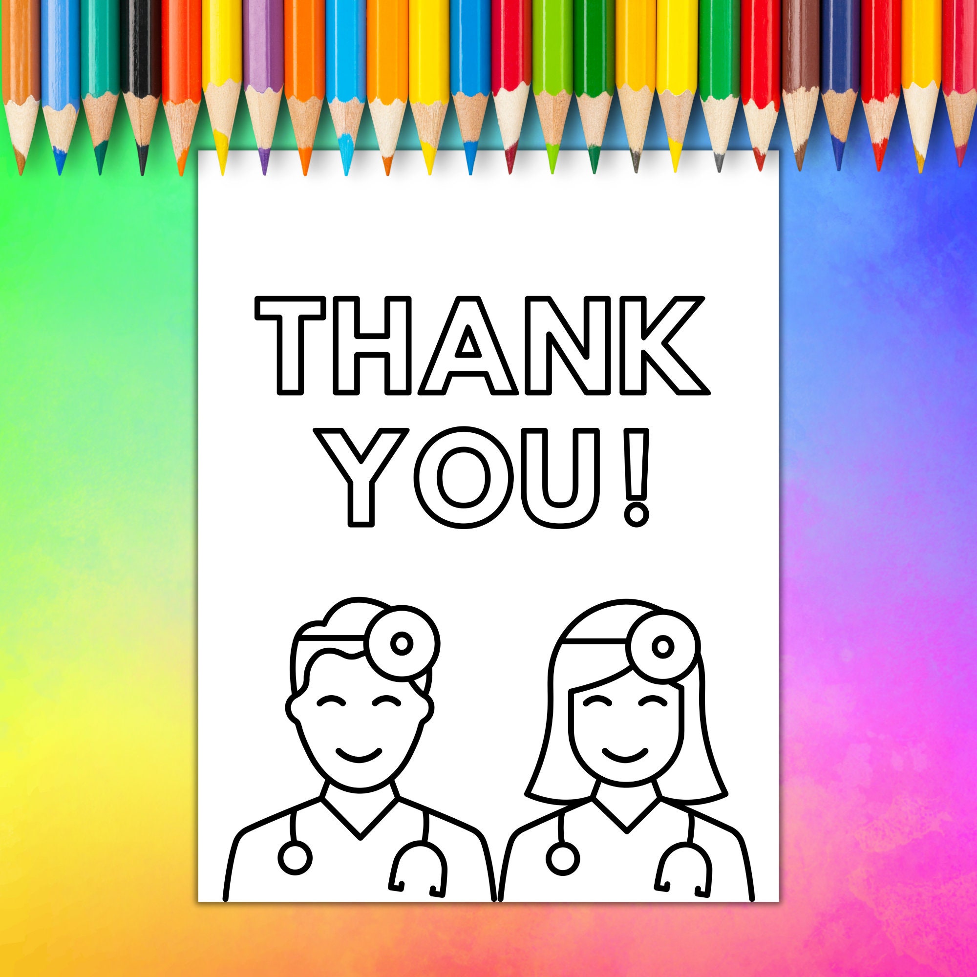 Coloring picture thank you to doctors, thank you doctors and nurses, coloring card for children, gift from child to doctor and nurse
