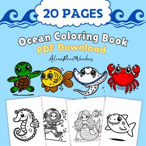 20 pagine di pagine da colorare del mondo sottomarino in formato PDF, pagine da colorare di animali sottomarini digitali, pagine da colorare del mare, immagini da colorare da stampare