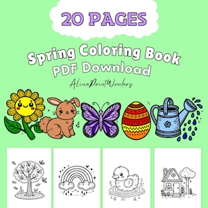 20 pages of spring coloring pages PDF, digital animal coloring pages, spring coloring pages, coloring pictures to print