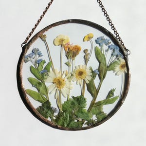 Pressed Flower Art  Handmade Botanical Frame  Real Flowers Suncatcher Dried Flowers Window Hanging Floral Home Decor