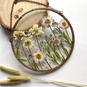 Suncatcher geperste bloem: botanische glazen wanddecoratie, herbariumkunst