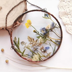 Framed Dried Flower Stained Glass Frame Real Flower Art Hanging Glass Decor Floral Wall Art Pressed Flower Frame