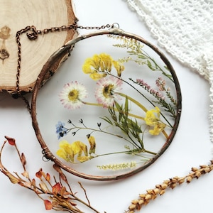 Botanical Pressed Flower Frame Stained Glass Suncatcher Dried Floral Art Handmade Real Flowers Frame Unique Nature Gift