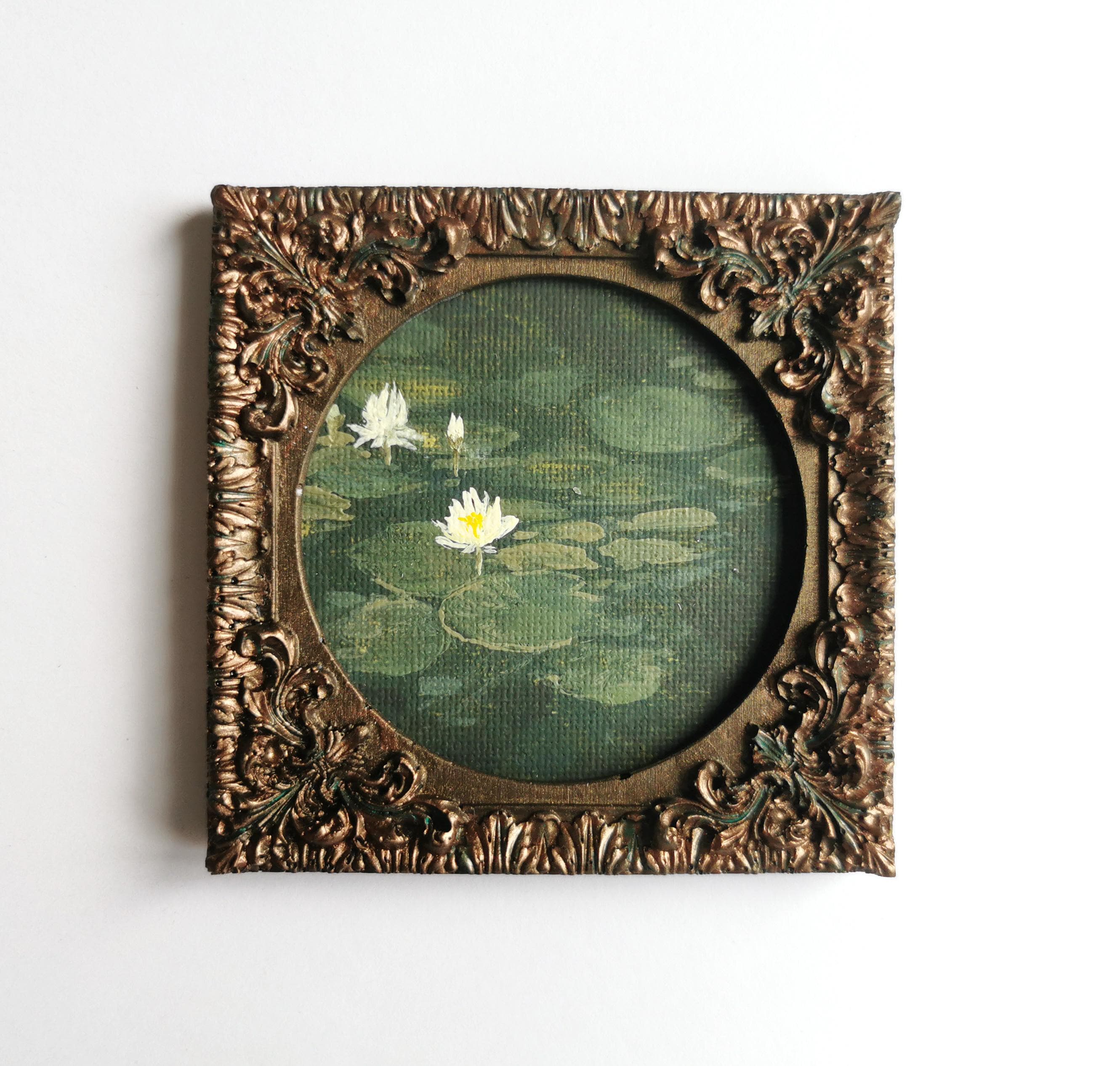 Water Lily Pond Painting Handmade Wall Art With Lotus Flowers in ...