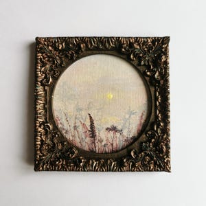 Kleine ovale Ölgemälde Landschaft in Bronzerahmen handgemachte Wandkunst mini original Kunstwerk