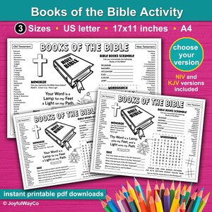 Books of the Bible Activity Page and coloring page for kids. NIV and KJV Versions. Bonus coloring page. Psalm 119:105