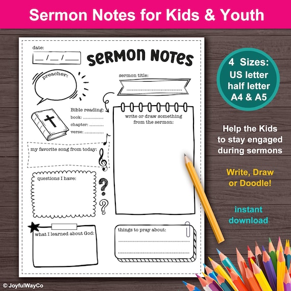 Kids' Sermon Notes Printable Worksheet: Sunday School Activity (PDF Download)