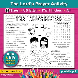 The Lord&#39;s Prayer Activity Placemat for kids. The Lord&#39;s Prayer printable for Sunday school, childrens church, home school and dinner times.