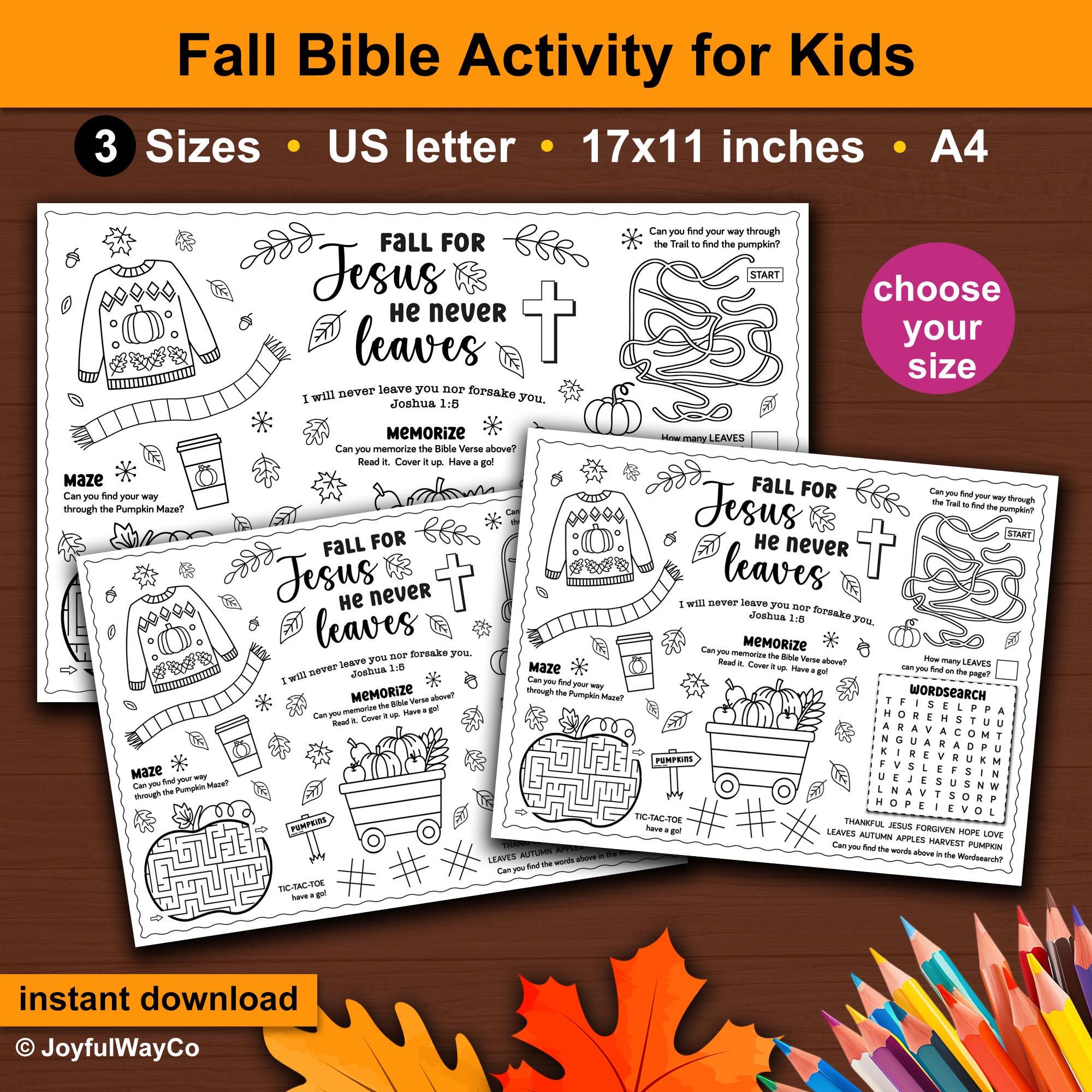 Fall for Jesus He Never Leaves. Fall Bible Activity Page for Kids ...