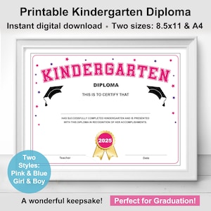 Ausdruckbare Urkunde für Mädchen und Jungen zum Ausdrucken. Kinder Abschlussfeier. Sofortiger digitaler Download. Nicht bearbeitbar.