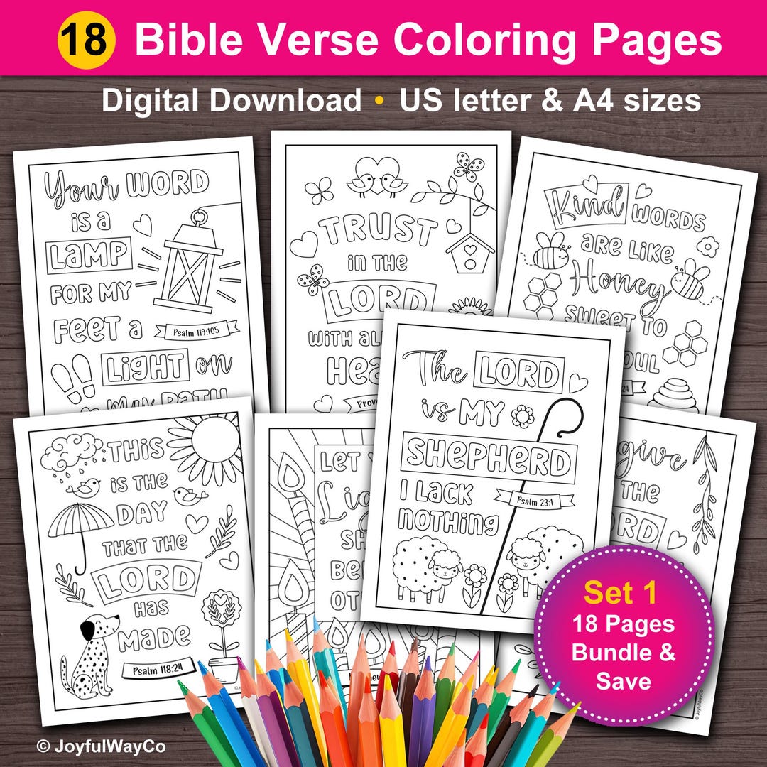 18 Bible Verse Coloring Pages for Kids Bundle. Christian Coloring ...