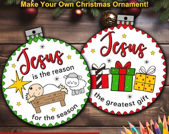 Christmas Nativity Craft for Kids. Christmas Ornament printable. Nativity Bible Coloring for Sunday School, Kids church, home. Advent craft.