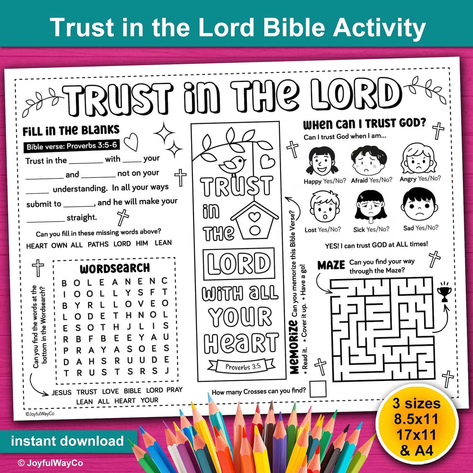 Trust in the Lord Bible Activity Printable for Kids. Christian Activity ...