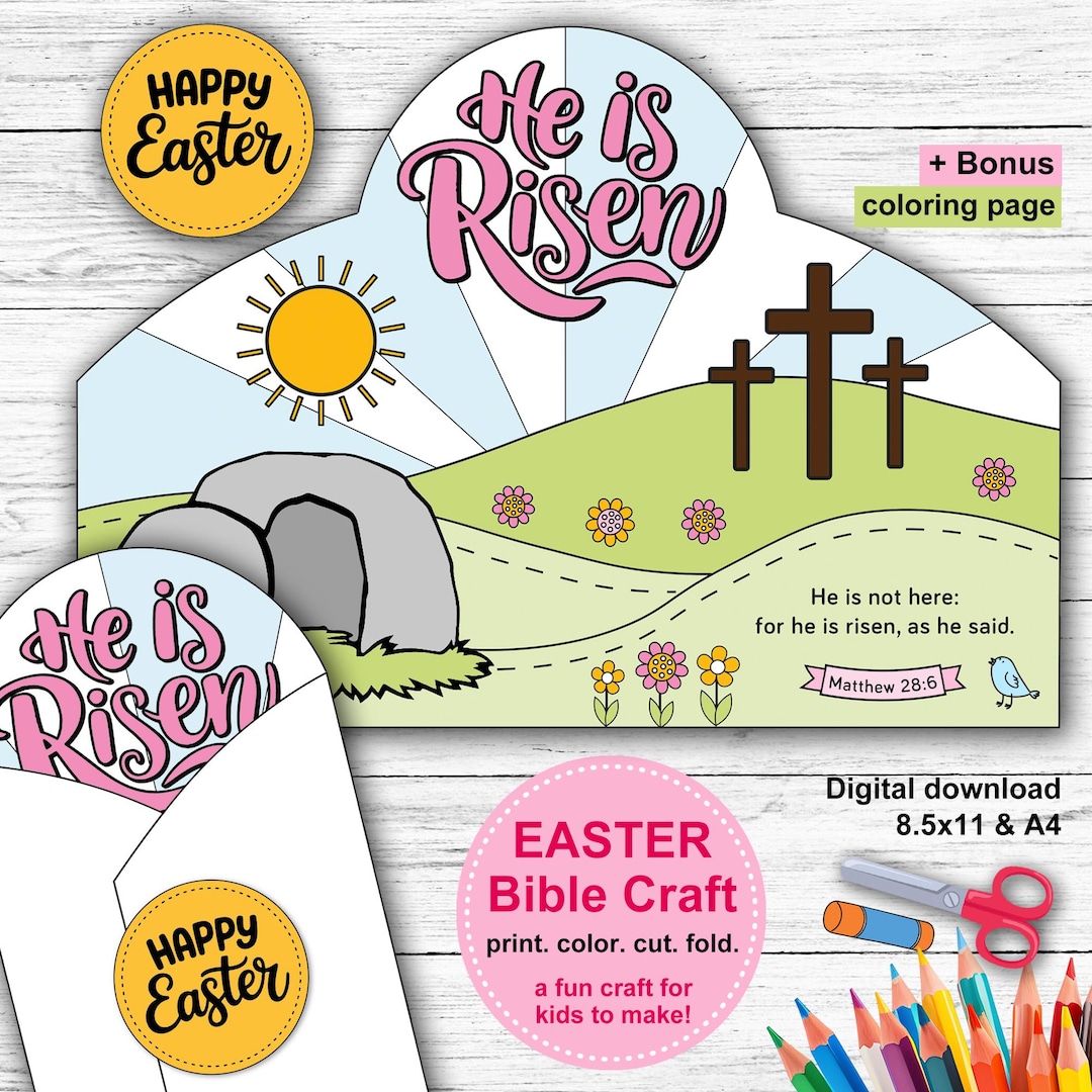 Easter Bible Craft for Kids. He is Risen Easter Sunday School Activity ...