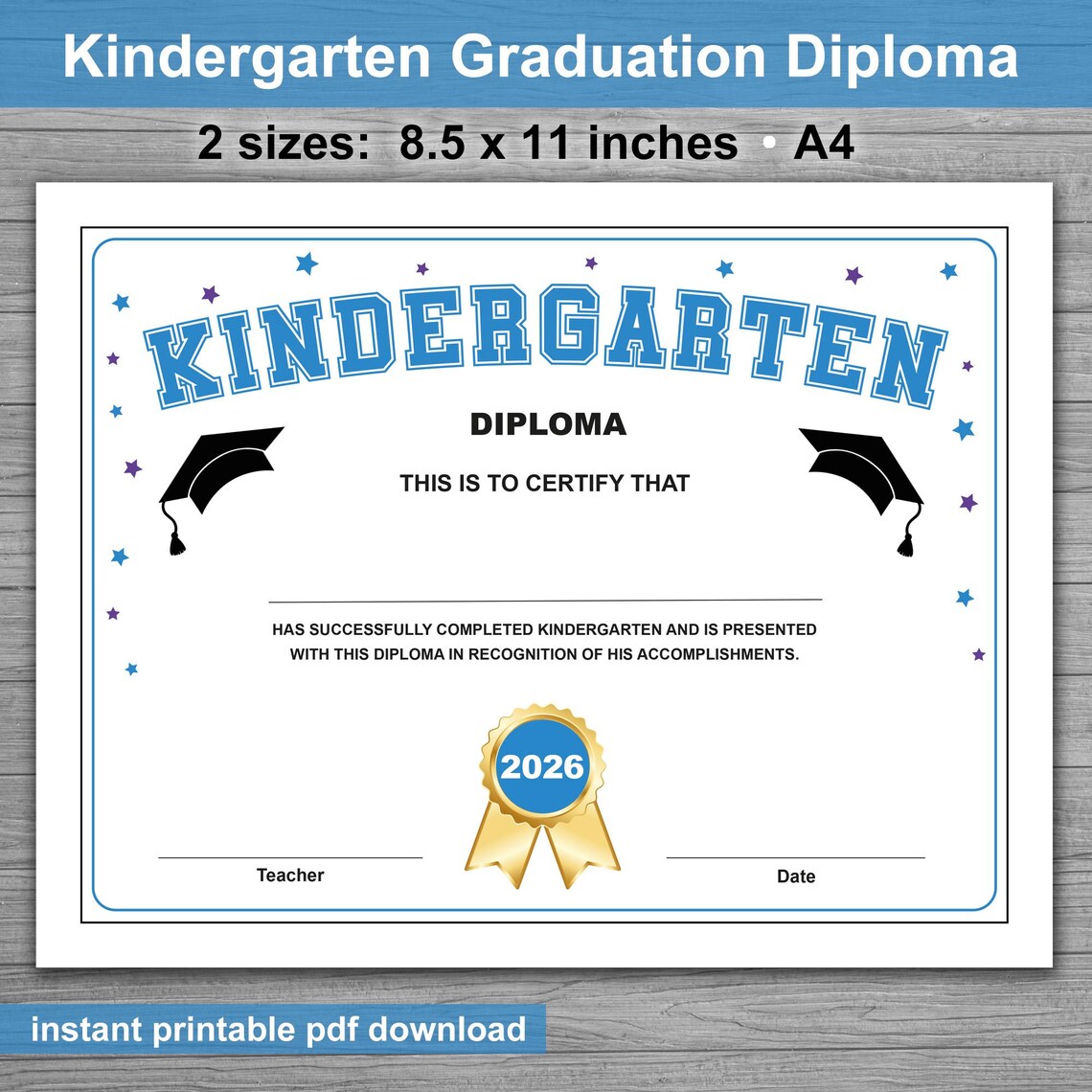 Kindergarten Graduation Diploma Printable: Pink or Blue Certificate ...