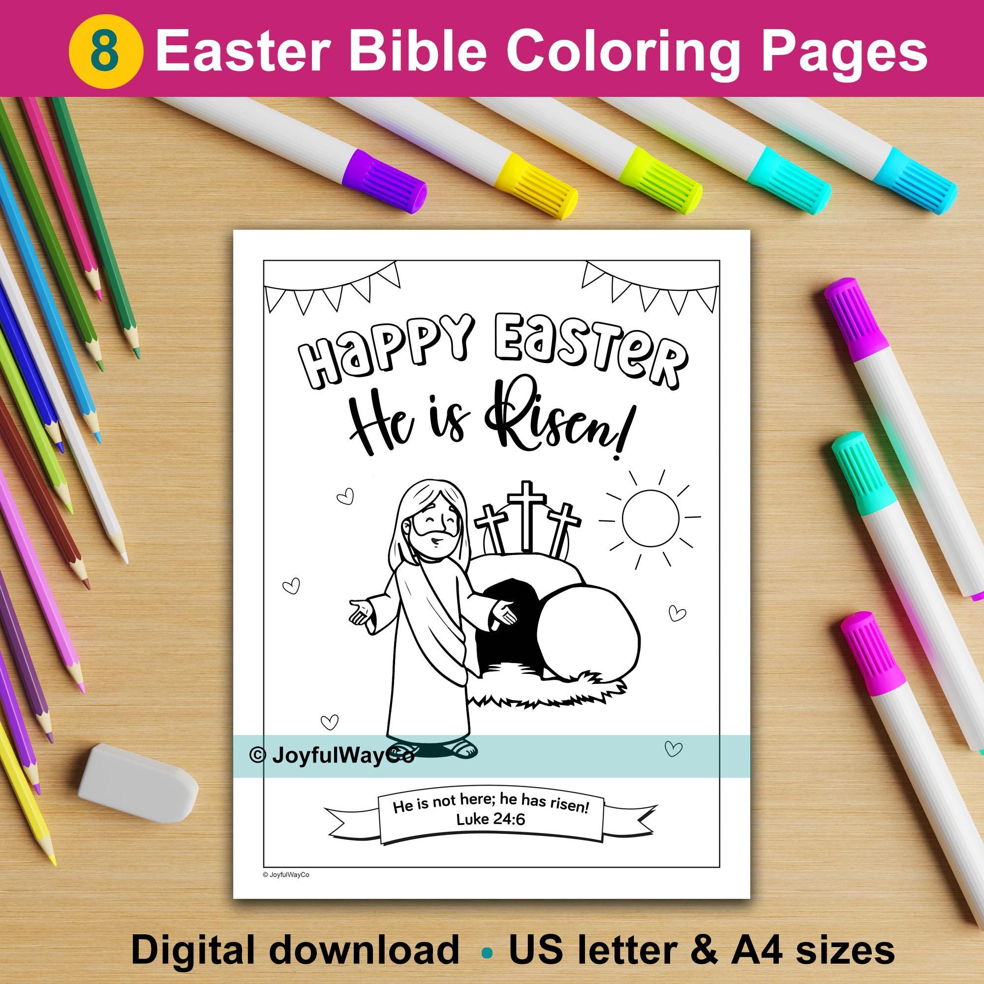 Easter Bible Verse Coloring Sheets for Kids. 8 Easter Christian ...