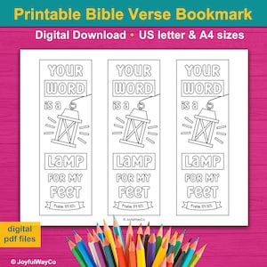 Druckbare Bibel Vers Lesezeichen Handwerk | Dein Wort ist eine Lampe für meine Füße Lesezeichen | Sonntagsschulaktivität für Kinder | Psalm 119, 105
