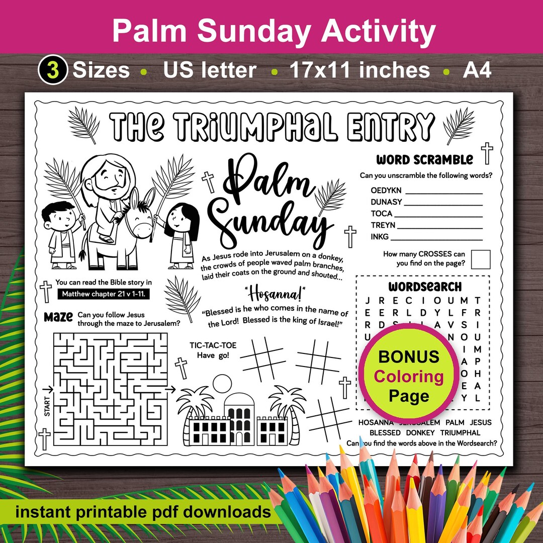 Palm Sunday Activity Placemat for Kids. the Triumphal Entry. Christian ...