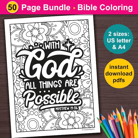 Bible Verse Coloring Bundle for adults. 50 Christian coloring sheets for adults, seniors, teens. Scripture coloring printable pages