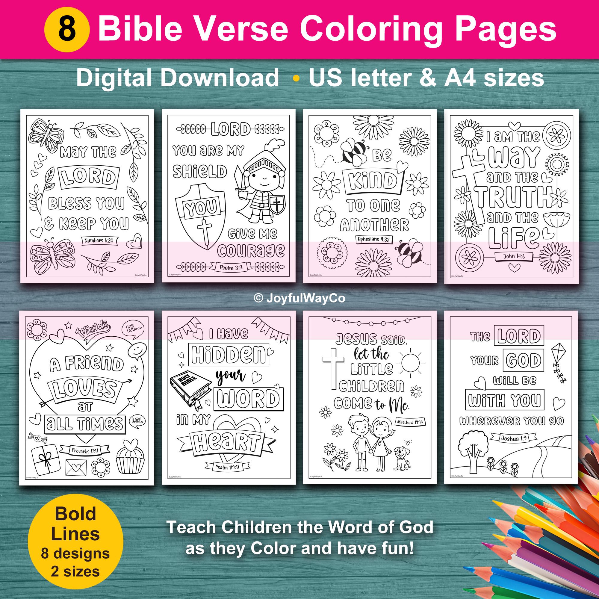 8 Bible Coloring Pages Bundle for Kids. Scripture Verses Coloring for ...