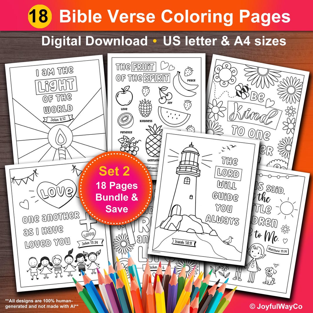 Bible Verse Coloring Pages for Kids Bundle. 18 Christian Coloring ...