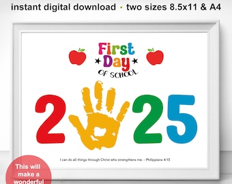 First Day of School Handprint Art with Bible Verse. Back To School Handprint Craft. Printable 1st Day Template. Preschool Homeschool Craft.