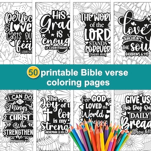 Bible Verse Coloring Bundle for adults. 50 Christian coloring sheets for adults, seniors, teens. Scripture coloring printable pages