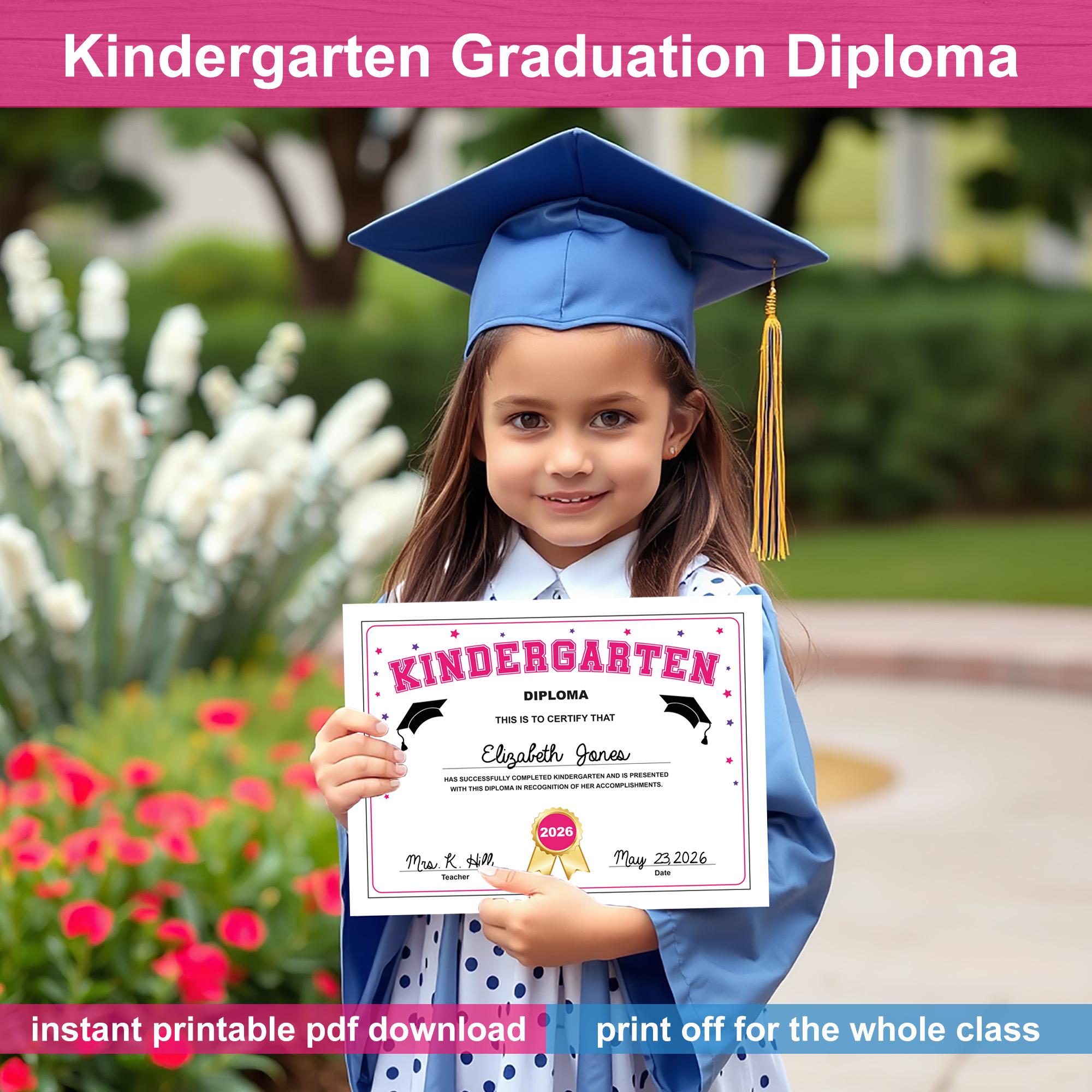 Kindergarten Graduation Diploma Printable: Pink or Blue Certificate ...