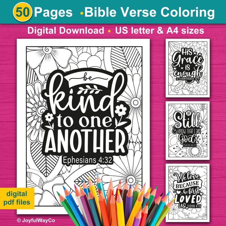 Bible Verse Coloring Bundle for adults. 50 Christian coloring sheets for adults, seniors, teens. Scripture coloring printable pages