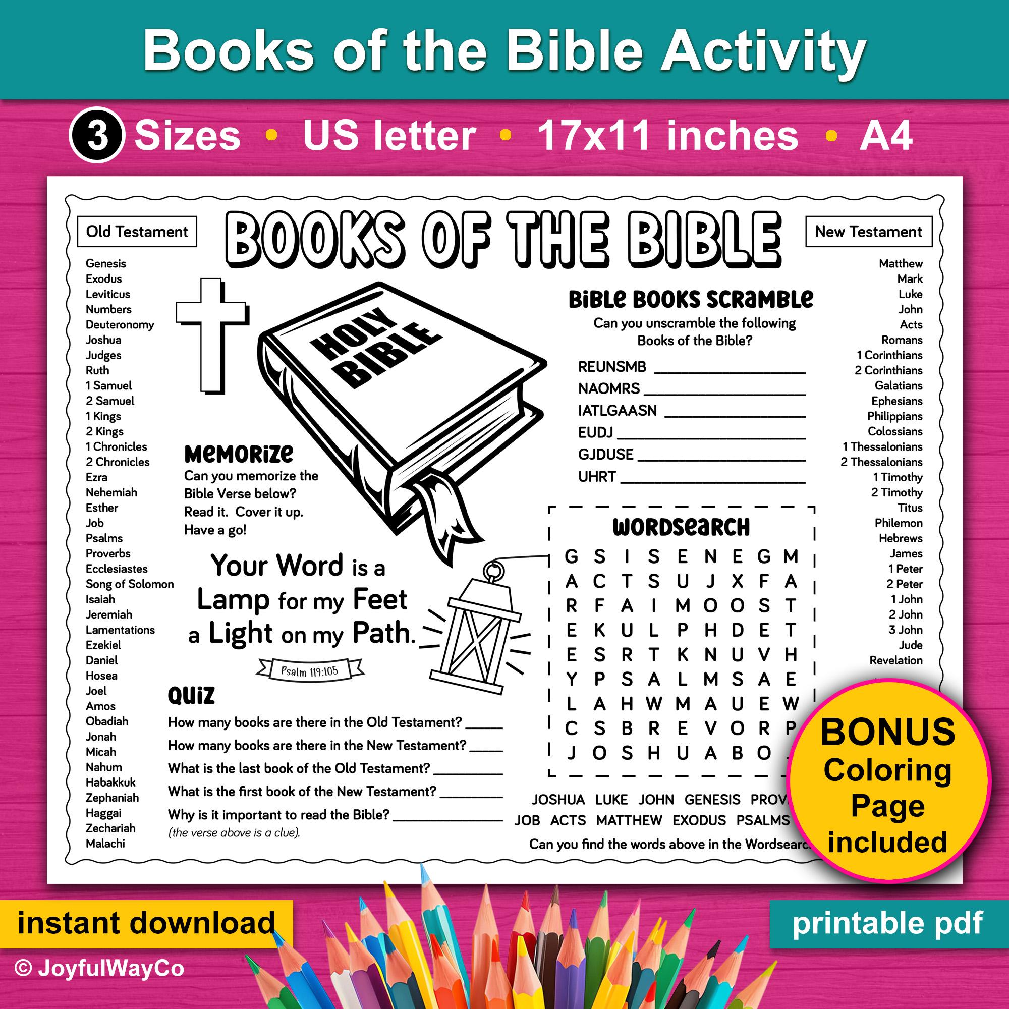 Books of the bible activity placemat for kids. books of the bible ...