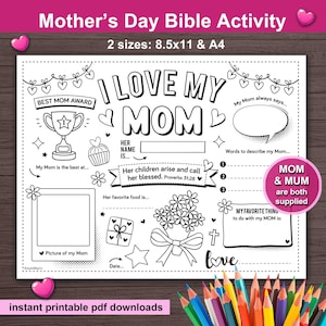 Moederdag Bijbelactiviteit voor kinderen Moederdag christelijke placemat voor zondagsschoolkinderen Alles over moeder afdrukbare aandenken Spreuken 31